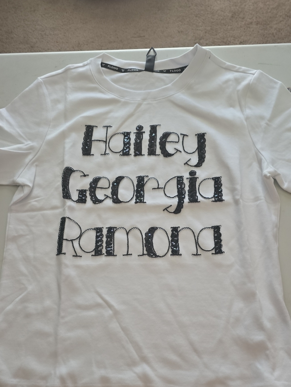White Sequin Name Graphic Womens Tee